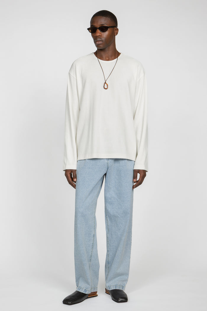 Long Sleeve Oversized Top - White Rib Knit