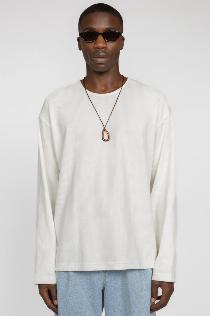 Long Sleeve Oversized Top - White Rib Knit