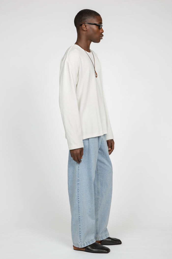 Long Sleeve Oversized Top - White Rib Knit