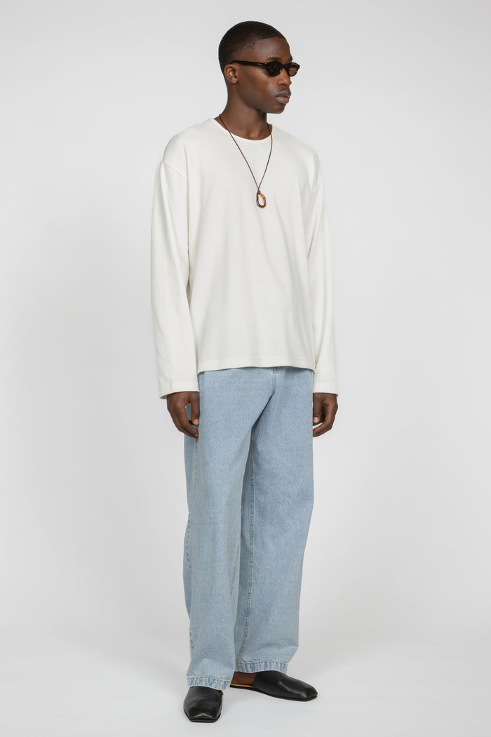 Long Sleeve Oversized Top - White Rib Knit