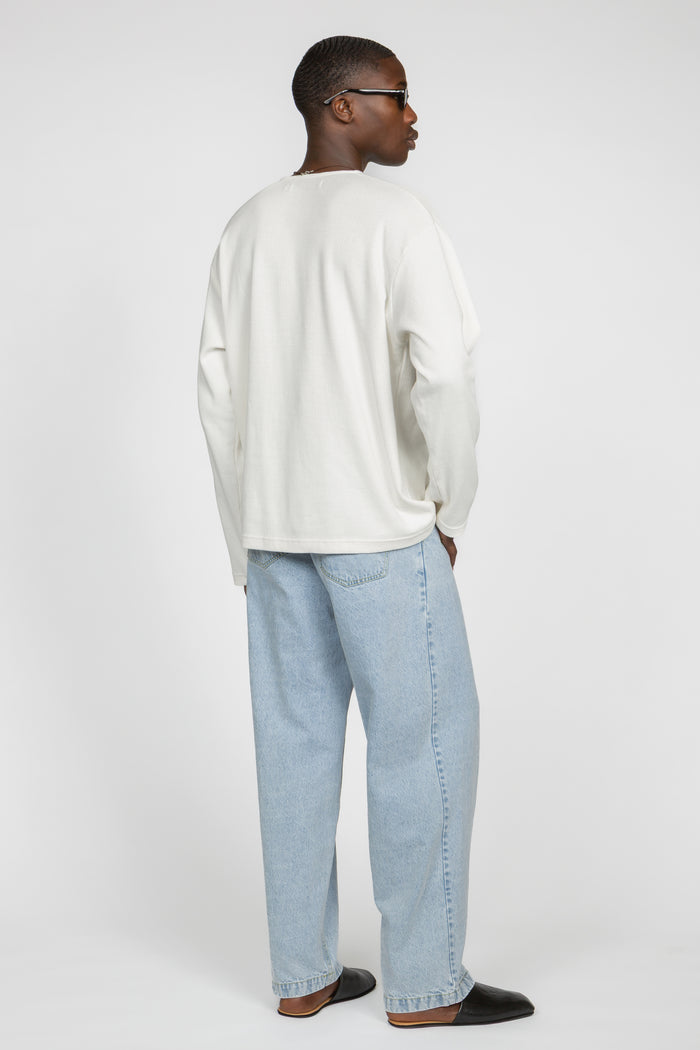 Long Sleeve Oversized Top - White Rib Knit