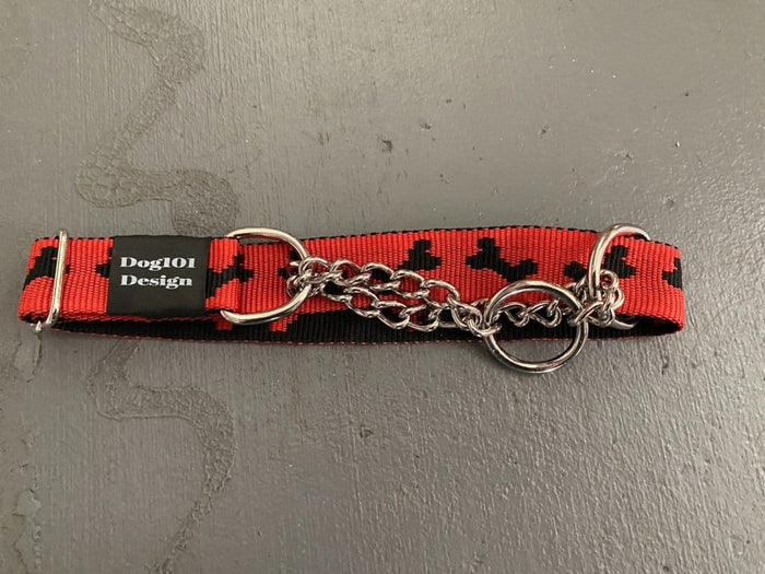Dogtraining101 Extra Large Martingale Black Bone -Red Collar