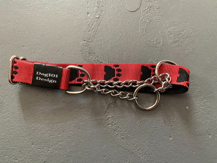 Dogtraining101 Extra Large Martingale Black Paw-Red collar