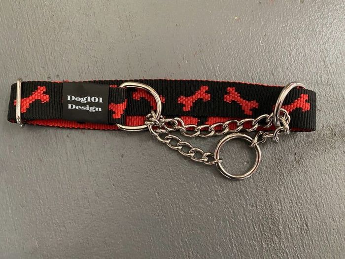 Dogtraining101 Extra Large Martingale Red Bone-Black Collar