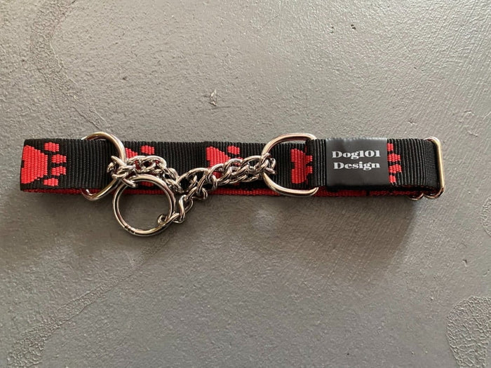 Dogtraining101 Extra Large Martingale Red Paw-Black Collar