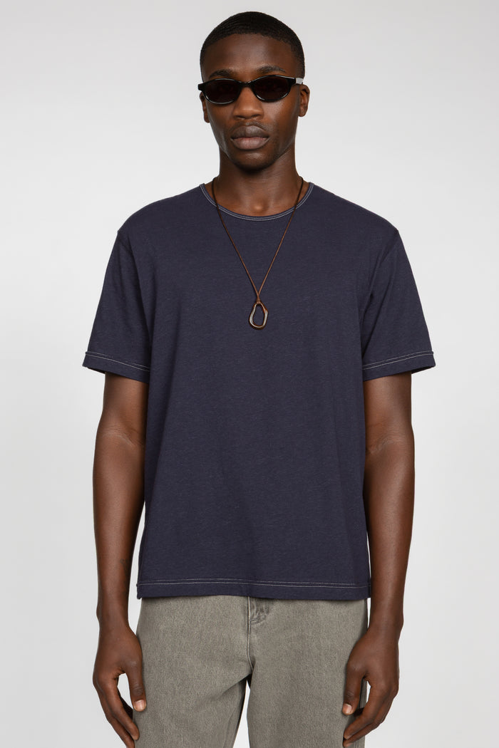 Minimal T-Shirt - Navy Cotton / Linen