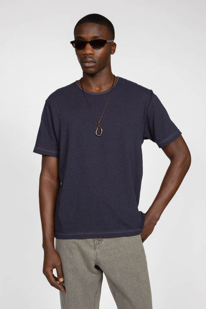 Minimal T-Shirt - Navy Cotton / Linen