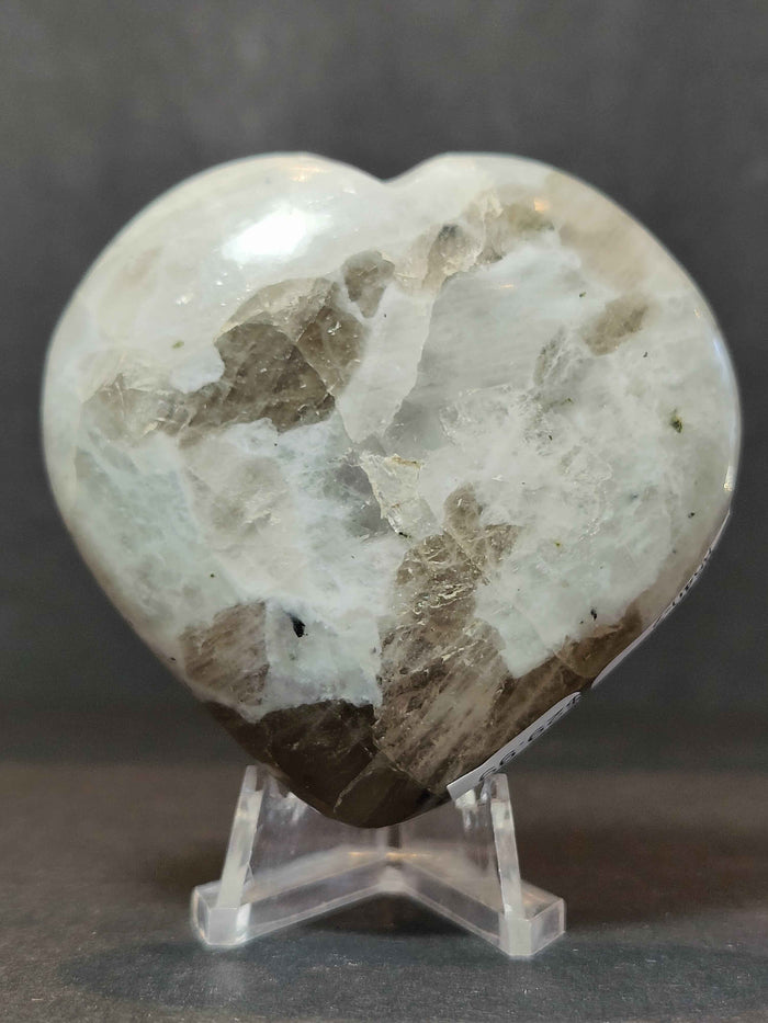 Moonstone Polished Heart & Palmstone Sculpture - Smokin Resin Company