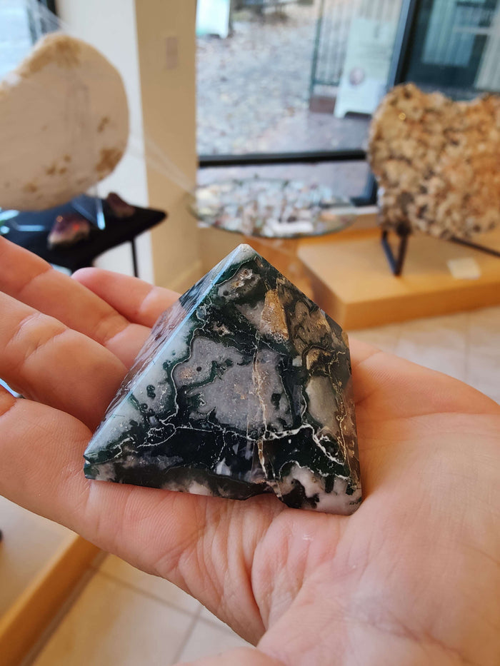Moss Agate Pyramid India - Smokin Resin Company