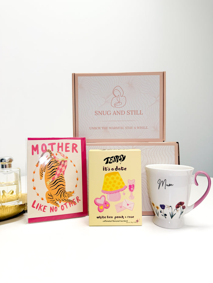 Mother’s Birthday Cosy Tea Gift Box for Mum | Mug, Peach Tea & Card | Snug & Still Pamper