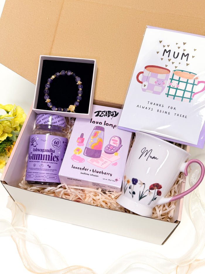 Mother’s Birthday Gift Box for Mum| Bracelet, Gummies,  Mug & Tea Set | Too Sweet for Mum | Snug & Still Pamper