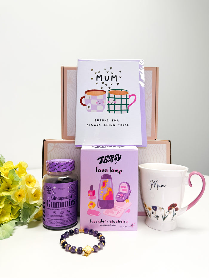 Mother’s Birthday Gift Box for Mum| Bracelet, Gummies,  Mug & Tea Set | Too Sweet for Mum | Snug & Still Pamper