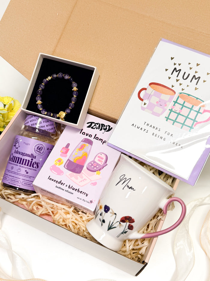 Mother’s Birthday Gift Box for Mum| Bracelet, Gummies,  Mug & Tea Set | Too Sweet for Mum | Snug & Still Pamper