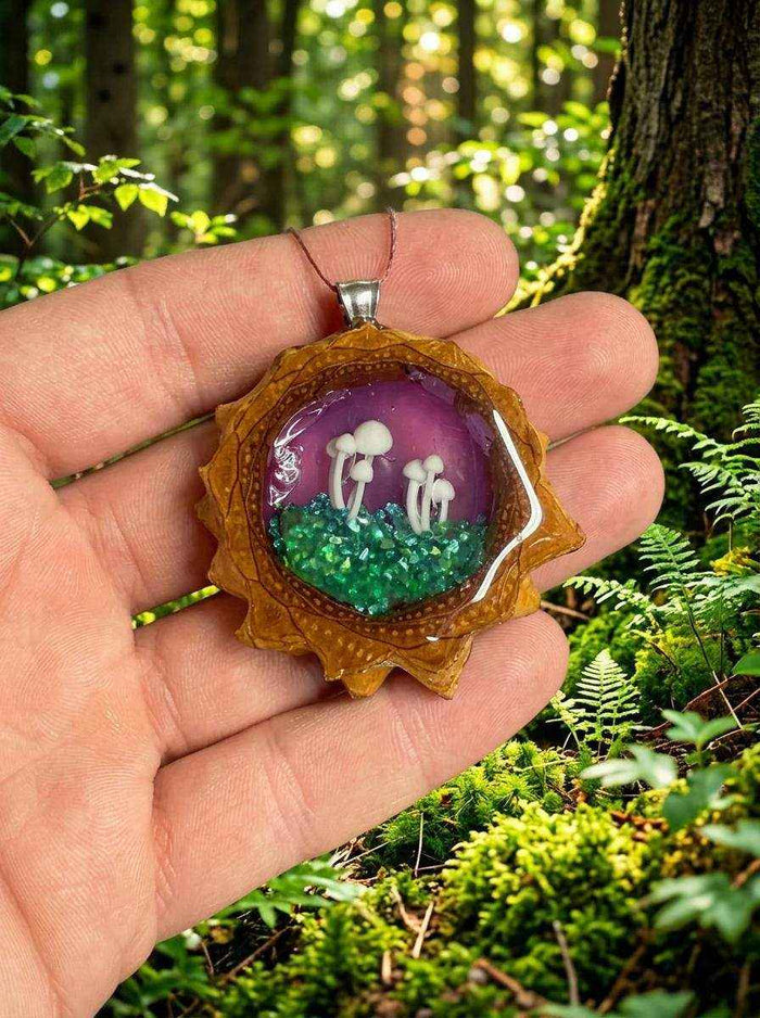 Mushroom Forest Pendant: Handcrafted Pinecone Jewelry Inspired by Nature