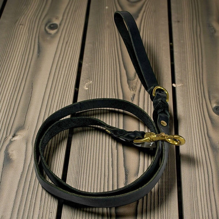 Dogtraining101 Leather 1.2 Metres / Black Natural Leather Lead - Double Braid