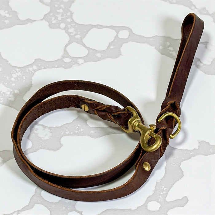 Dogtraining101 Leather 1.2 Metres / Dark Brown Natural Leather Lead - Double Braid