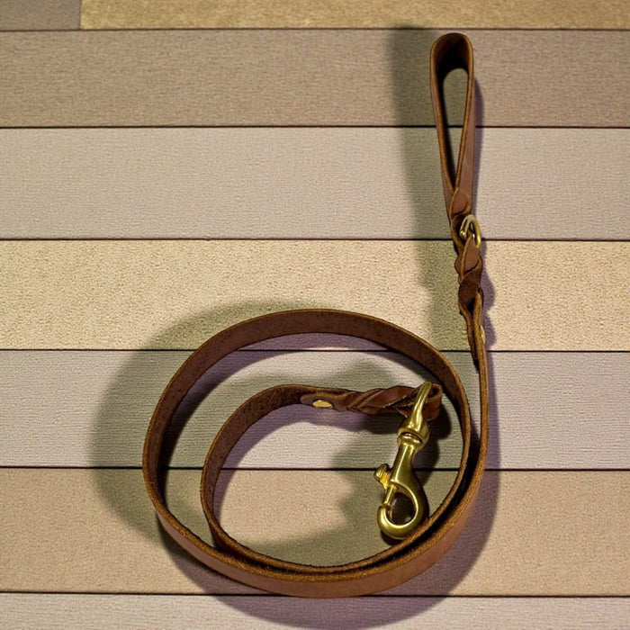 Dogtraining101 Leather 1.2 Metres / Brisbane Tan Natural Leather Lead - Double Braid