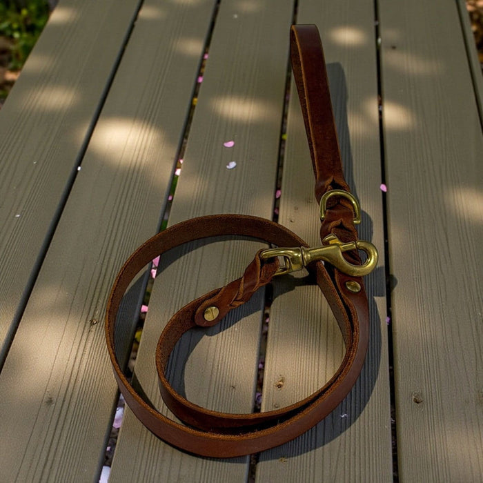 Dogtraining101 Leather 1.2 Metres / Brandy Tan Natural Leather Lead - Double Braid