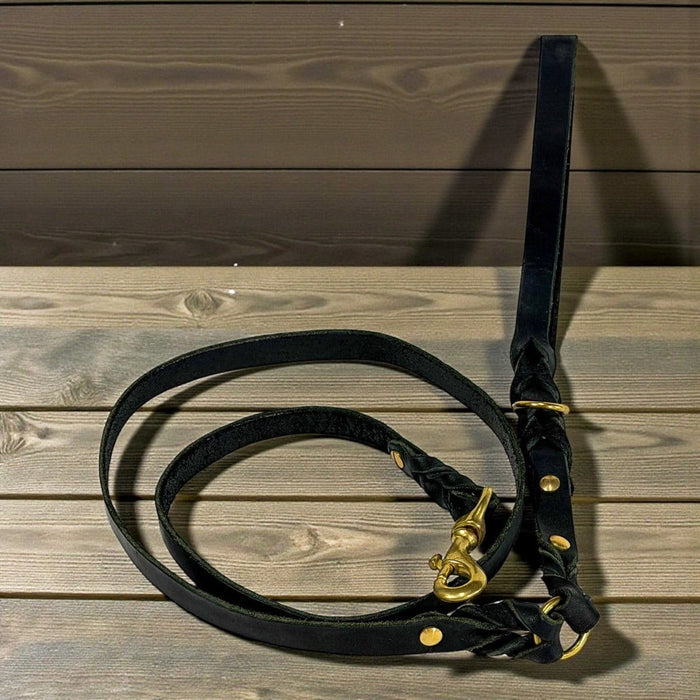 Dogtraining101 Leather 1.5 Metres / Black Natural Leather Lead - Double Braid