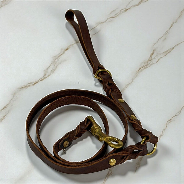 Dogtraining101 Leather 1.5 Metres / Dark Brown Natural Leather Lead - Double Braid