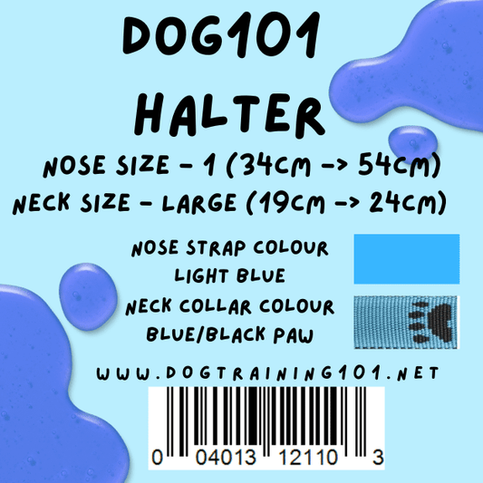 Dogtraining101 Retail Dog Super Store Large 19cm to 24cm Nose Light Blue - Neck Blue/Black Paw - Size 1 Dog101 Halter