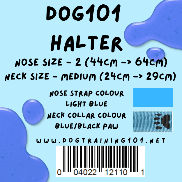 Dogtraining101 Retail Dog Super Store Medium 24cm to 29cm Nose Light Blue - Neck Blue/Black Paw - Size 2 Dog101 Halter