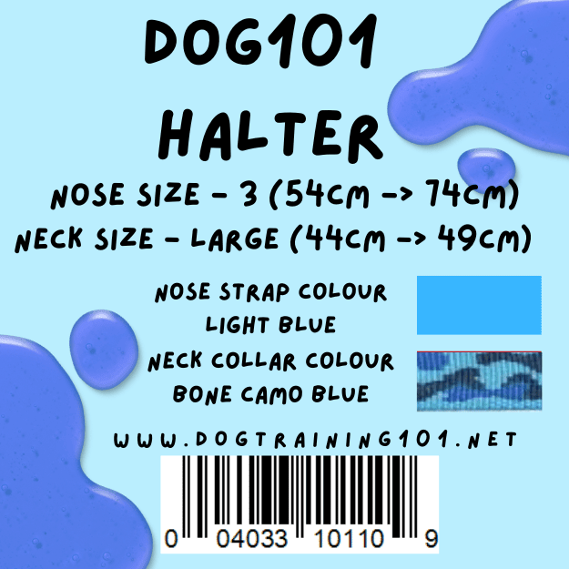 Dogtraining101 Retail Dog Super Store Large 44cm to 49cm Nose Light Blue - Neck Bone Camo Blue - Size 3 Dog101 Halter