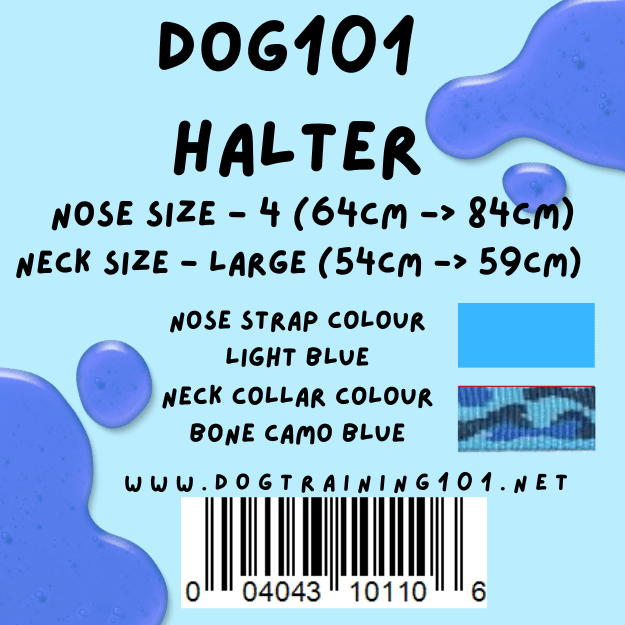 Dogtraining101 Retail Dog Super Store Large 49cm to 54cm Nose Light Blue - Neck Bone Camo Blue - Size 4 Dog101 Halter