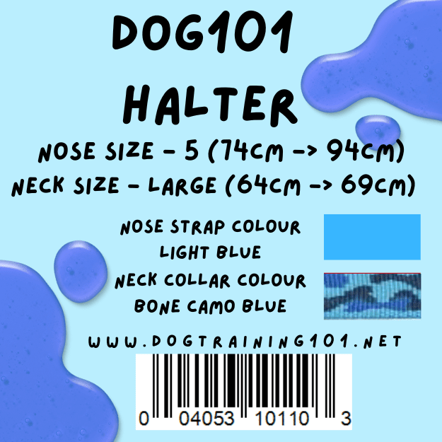Dogtraining101 Retail Dog Super Store Large 59cm to 64cm Nose Light Blue - Neck Bone Camo Blue - Size 5 Dog101 Halter