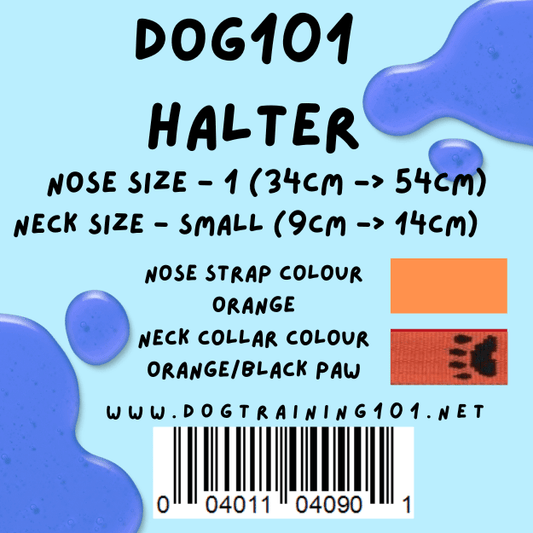 Dogtraining101 Retail Dog Super Store Small 9cm to 14cm Nose Orange - Neck Orange/Black Paw - Size 1 Dog101 Halter