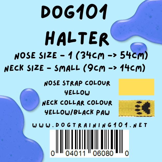 Dogtraining101 Retail Dog Super Store Small 9cm to 14cm Nose Yellow - Neck Yellow/Black Paw - Size 1 Dog101 Halter