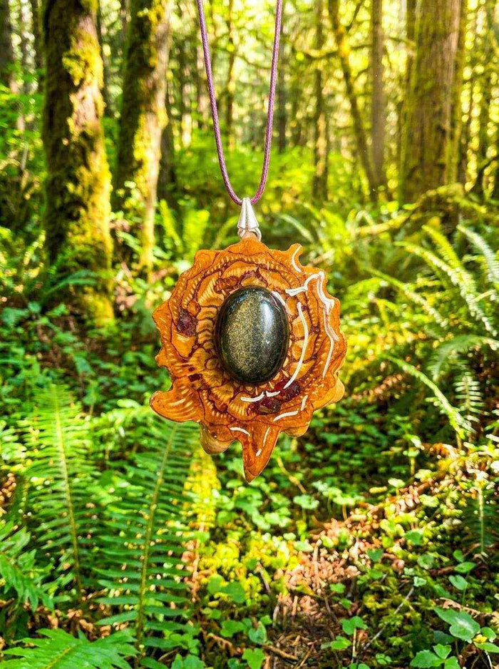 Obsidian Pendant: Handmade Pinecone Charm with Gold Sheen for Nature Lovers