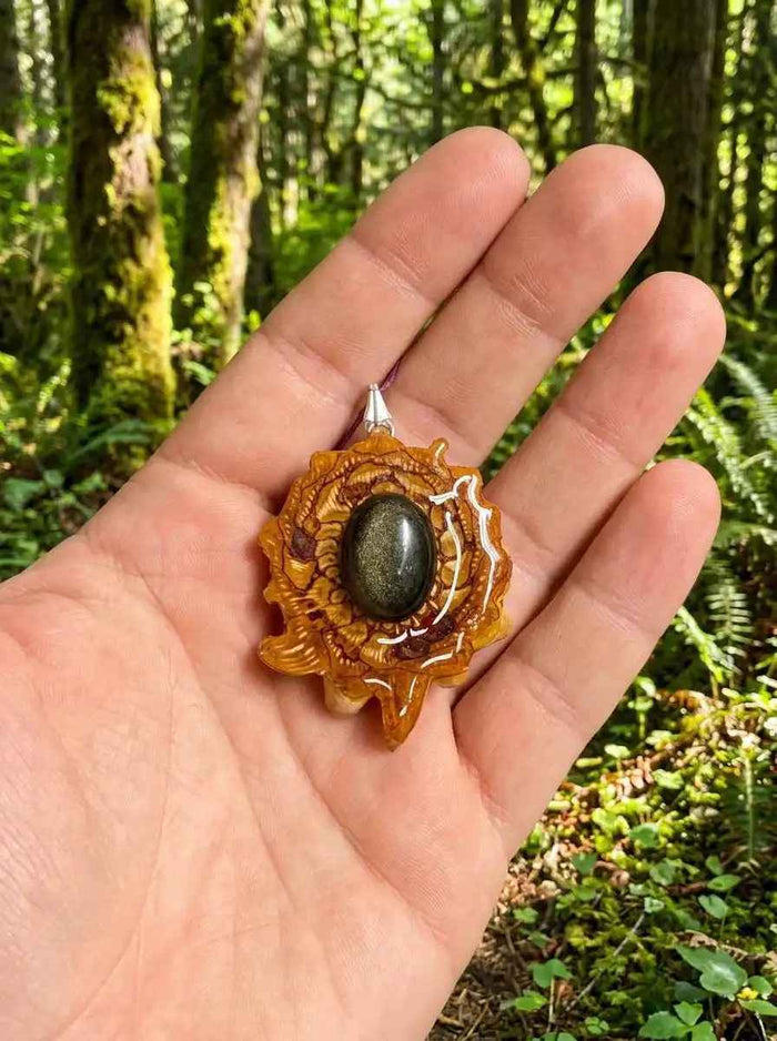 Obsidian Pendant: Handmade Pinecone Charm with Gold Sheen for Nature Lovers