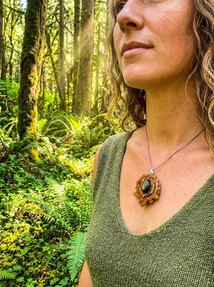 Obsidian Pendant: Handmade Pinecone Charm with Gold Sheen for Nature Lovers