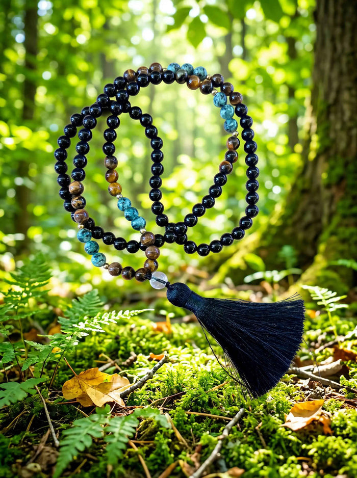 Obsidian Tiger Eye Mala Necklace