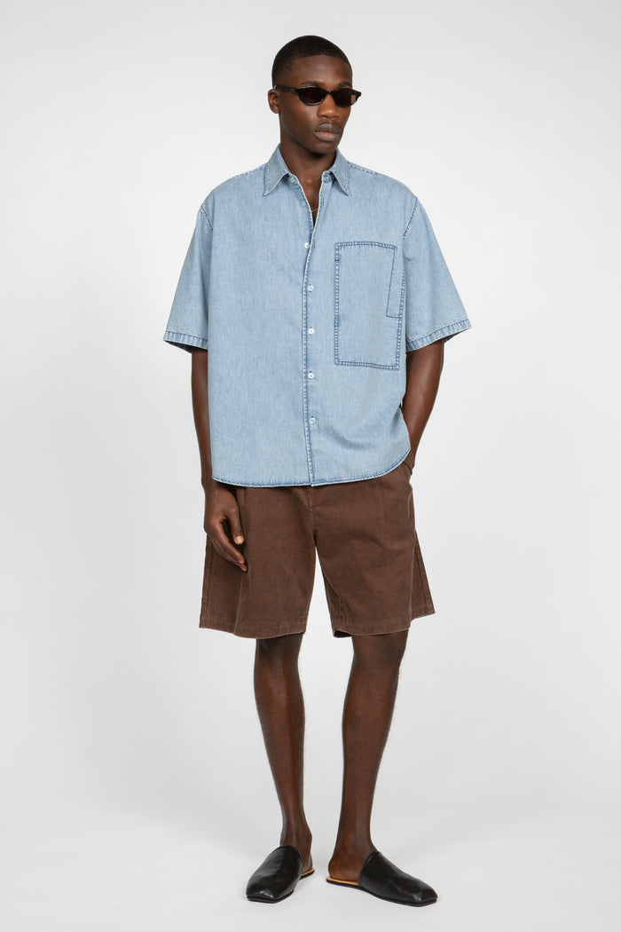 Oversized Short Sleeve Denim Shirt - Light Blue Denim