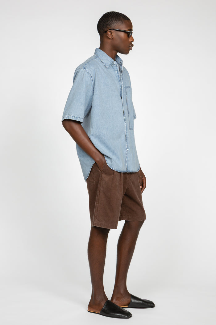Oversized Short Sleeve Denim Shirt - Light Blue Denim
