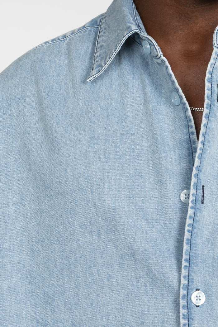 Oversized Short Sleeve Denim Shirt - Light Blue Denim