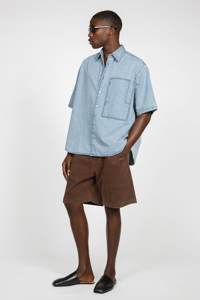Oversized Short Sleeve Denim Shirt - Light Blue Denim