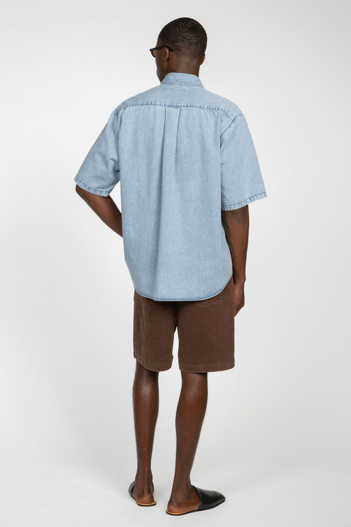 Oversized Short Sleeve Denim Shirt - Light Blue Denim