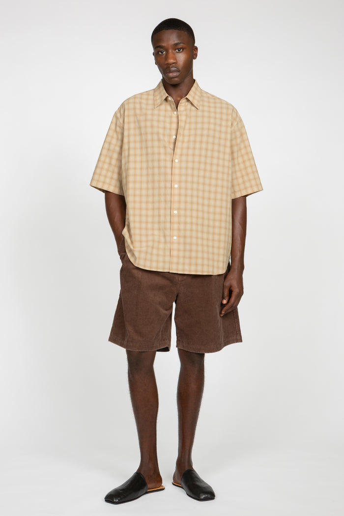 Oversized Short Sleeve Shirt - Beige / Tan Shadow Plaid