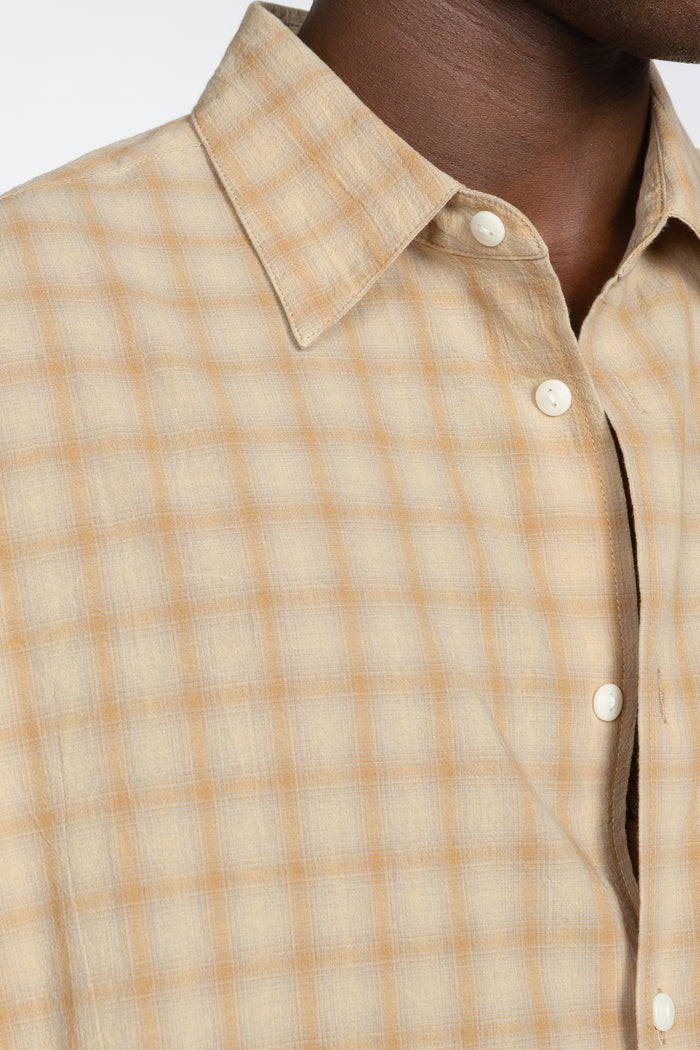 Oversized Short Sleeve Shirt - Beige / Tan Shadow Plaid