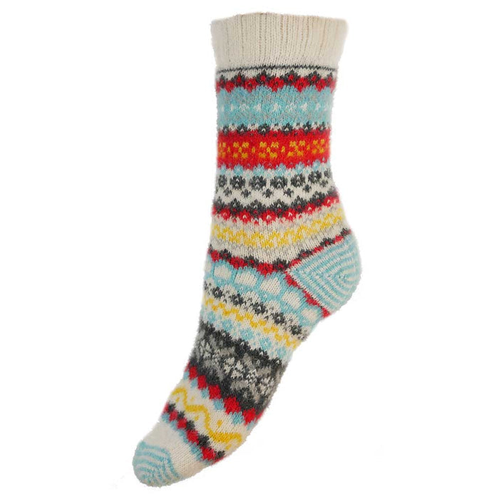 Pale blue, cream and red Scandi patterned soft Cosy socks