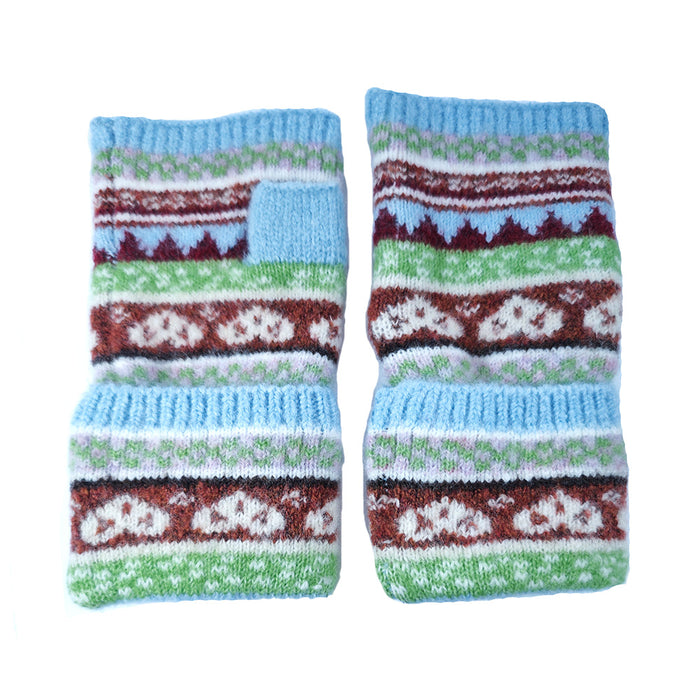 Pale blue Nordic Heart Fingerless Gloves