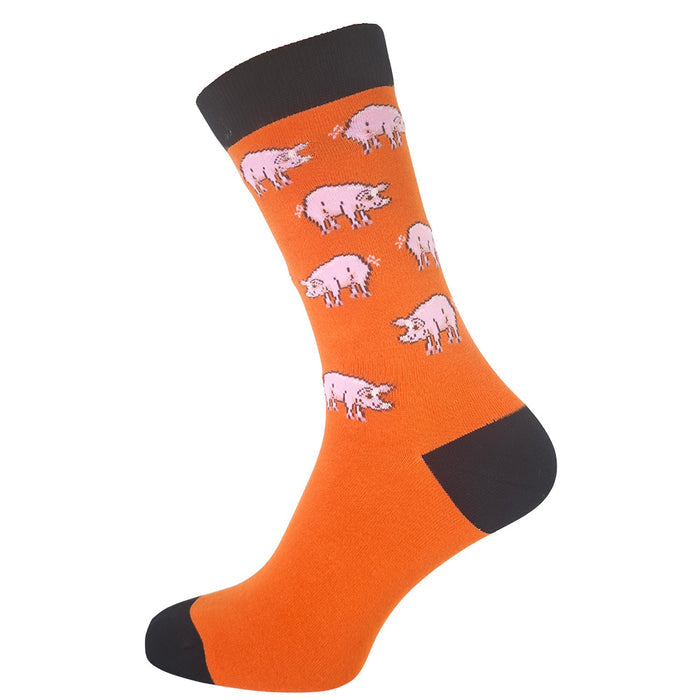 Pig Print Men's Bamboo Crew Socks - Cute Farm Animal Crew Socks
