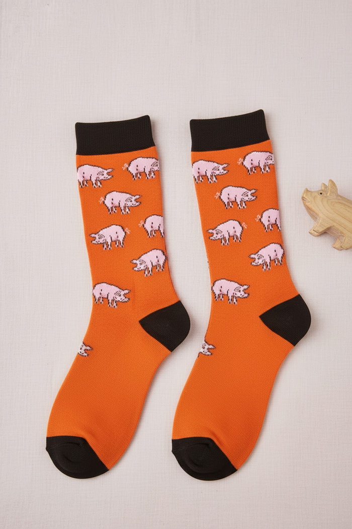 Pig Print Men's Bamboo Crew Socks - no ribbon, clean foot