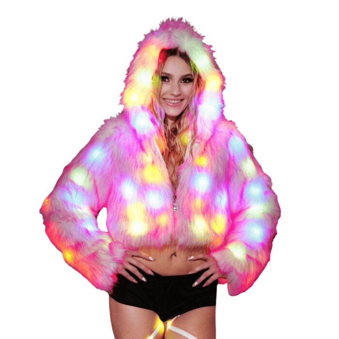 Pink Cropped LED Light Up Faux Fur Coat - Smokin Resin Company