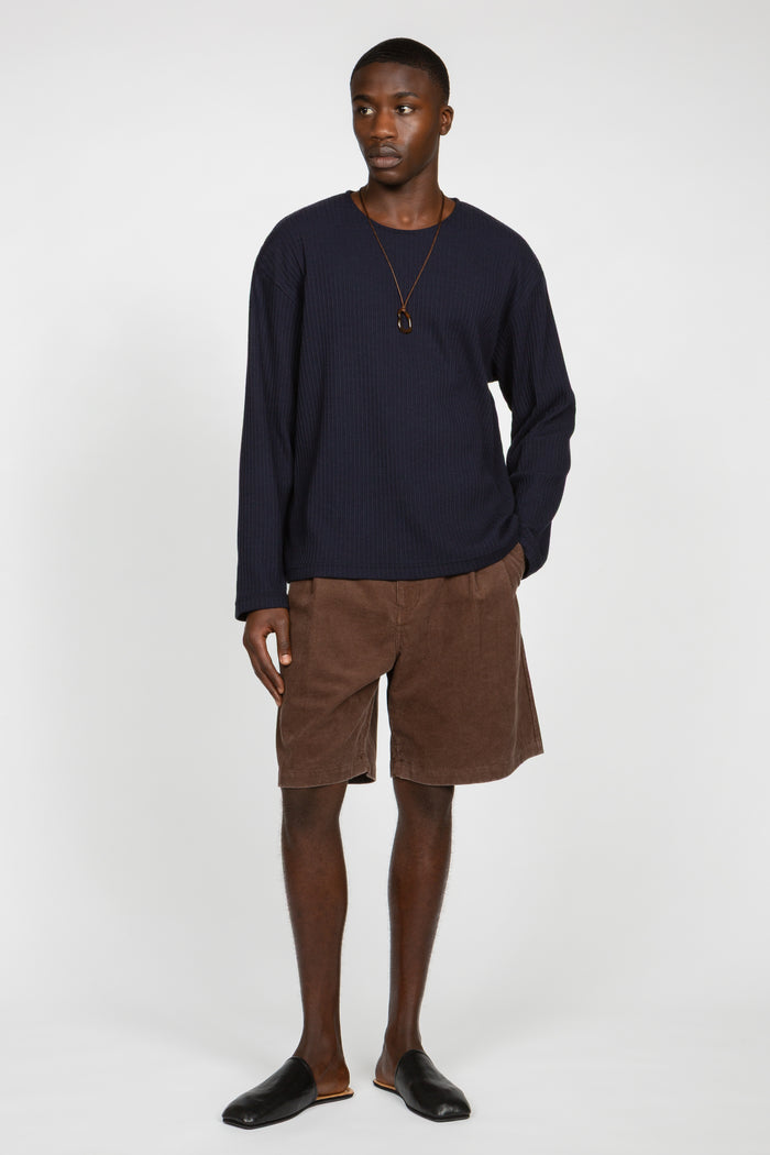 Pleated 5 Pocket Short - Chocolate Enzyme Washed Corduroy