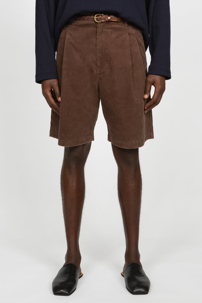 Pleated 5 Pocket Short - Chocolate Enzyme Washed Corduroy