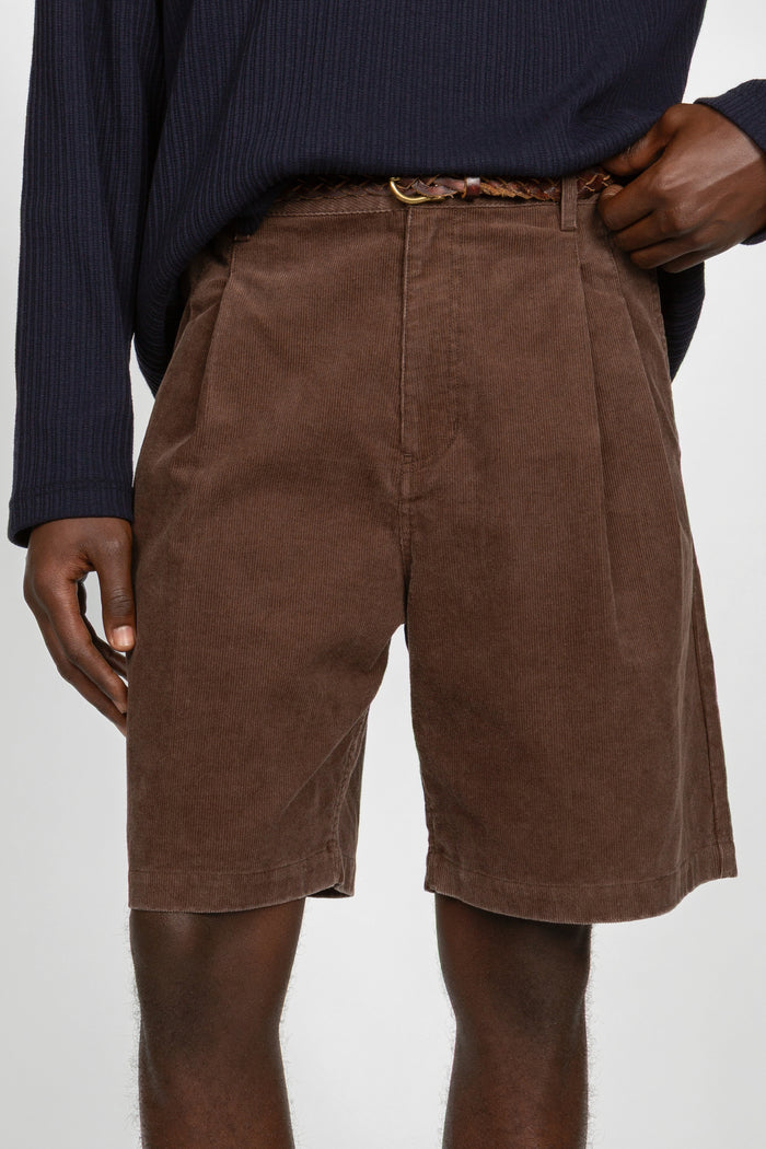 Pleated 5 Pocket Short - Chocolate Enzyme Washed Corduroy